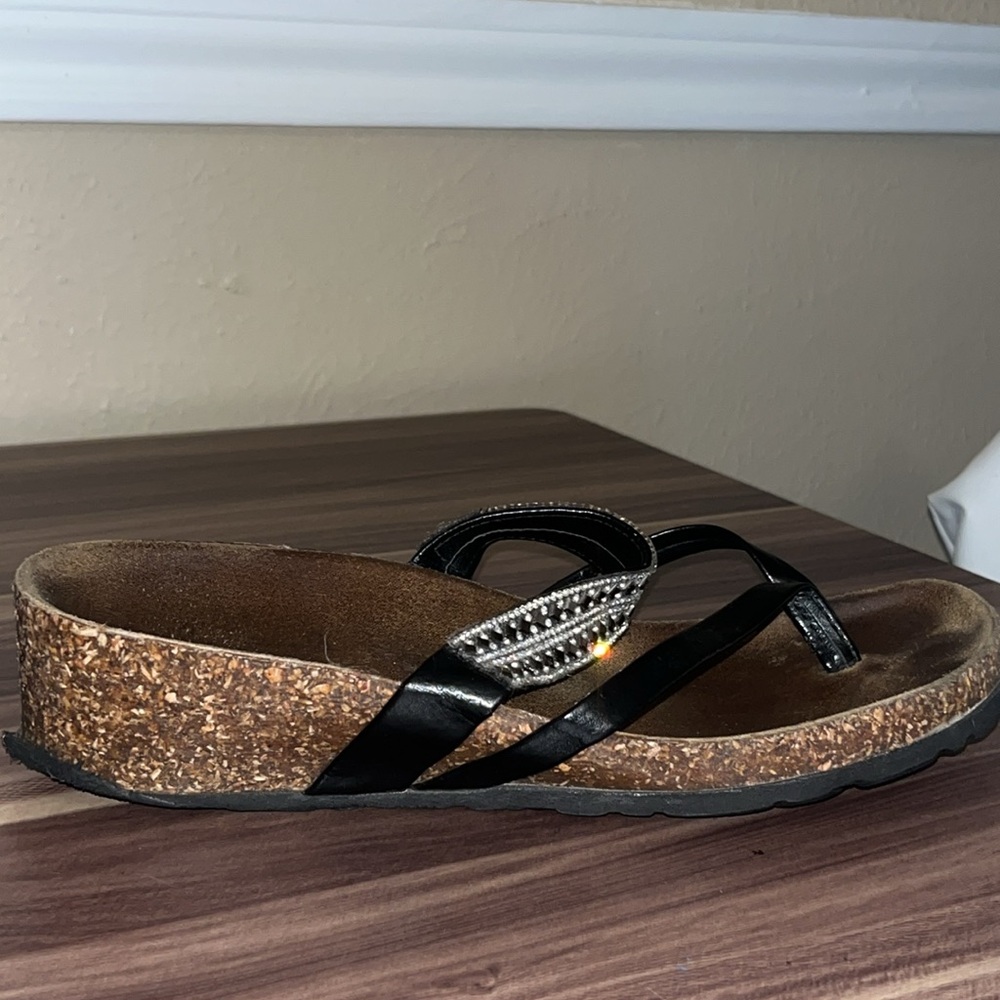 MILA PAOLI RHINESTONE LEATHER THONG SANDALS made in Italy - Picture 8 of 14